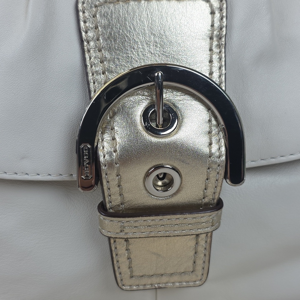 Coach Soho Buckle White Ivory Shoulder Flap Bag with Gold Metallic Accents - Picture 3 of 12